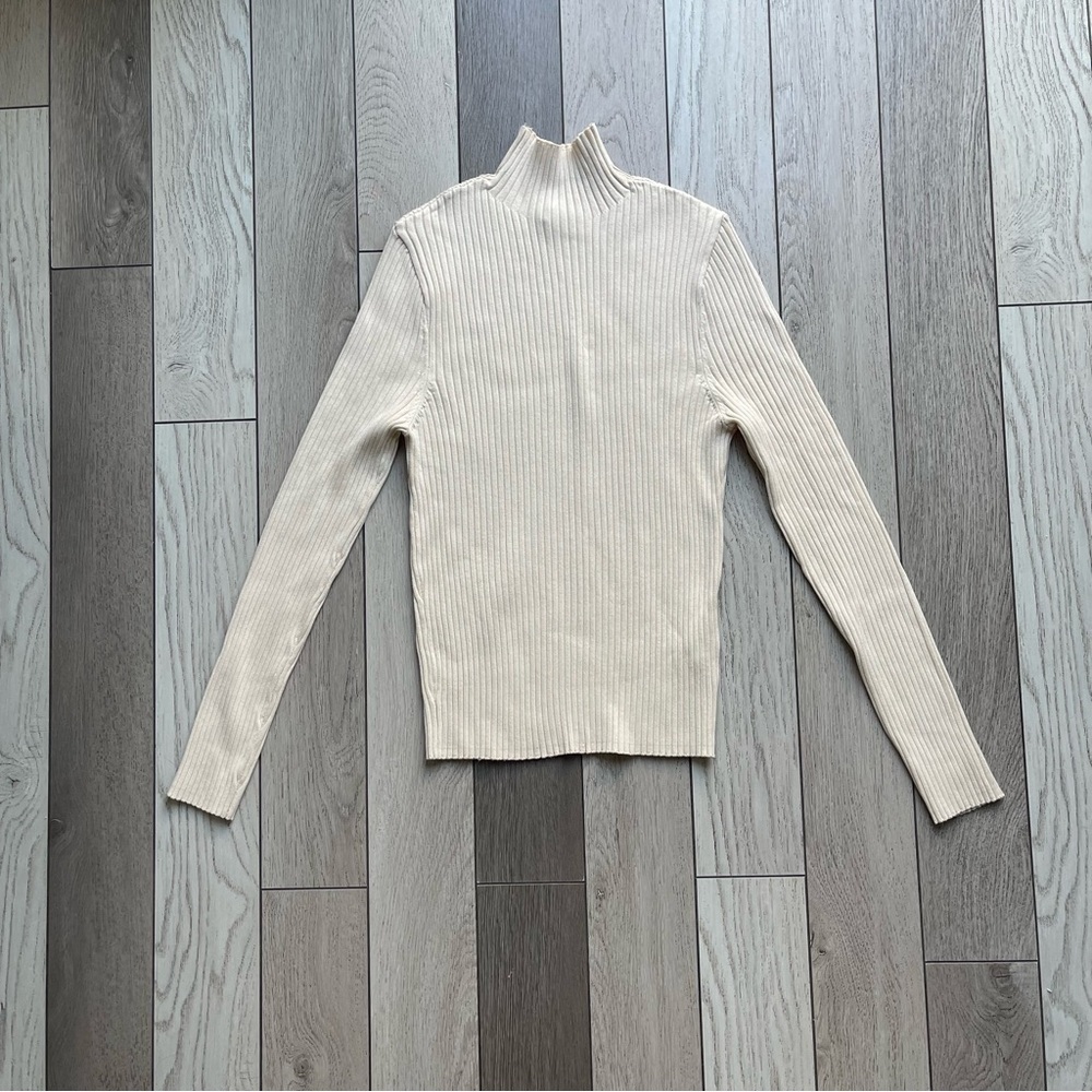 Zara Beige Ribbed Knit Turtleneck